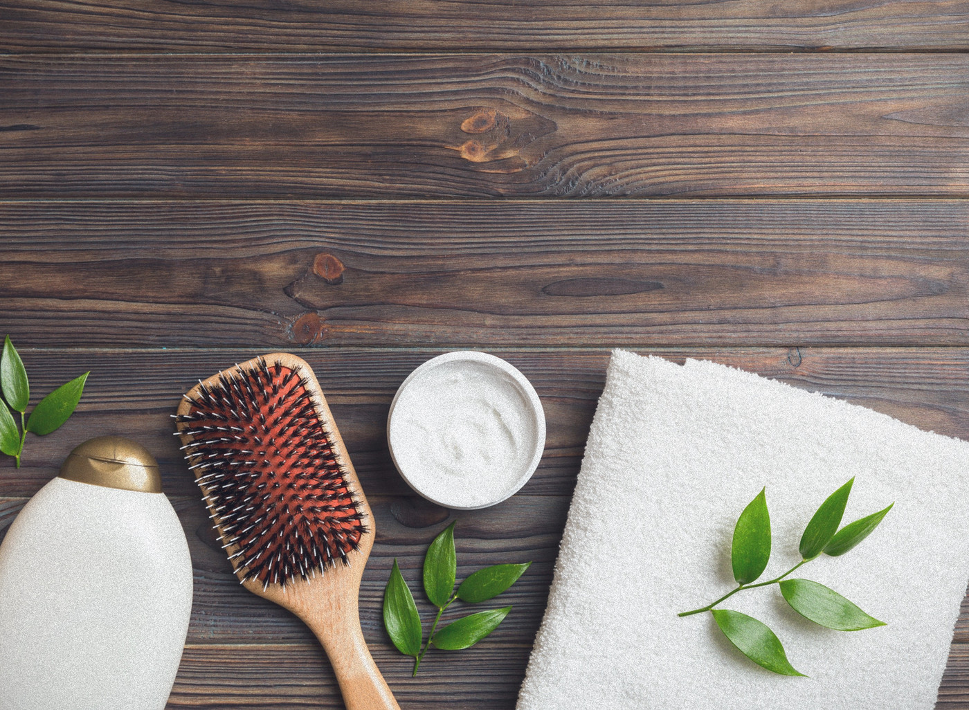 Brush, towel and care products in the studio